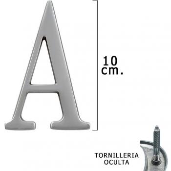 Letra Metal A Plateada Mate 10 cm. con Tornilleria Oculta