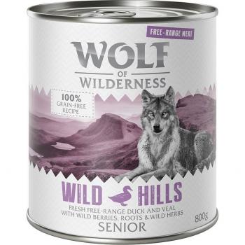 Wolf of Wilderness Free Range Senior 24 x 800 g - Pack económico - Senior Wild Hills - Pato do campo e vaca
