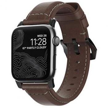 Correa de Piel Premium Marrón con Conector Negro para Apple Watch 38/40/41 mm