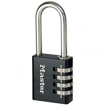 Master Lock 7640EURDBLKLH Candado con combinación personalizable y cuerpo de aluminio y arco largo, Negro, 4 x 10,2 x 1,5 cm