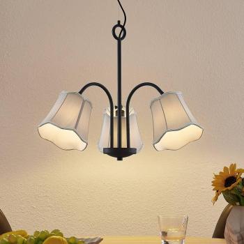 Lámpara colgante 'Binta' de Lucande, 3 luces, color gris plata, estilo vintage, fabricada en textura de tela y seda, adecuada para salón y comedor, con casquillos E14