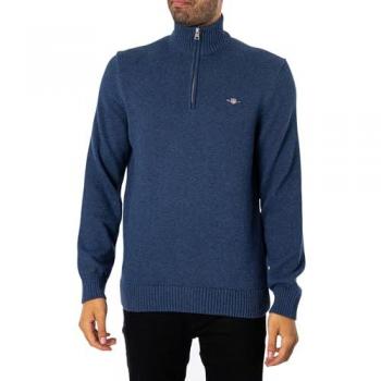 GANT Men's Casual Cotton Half Zip Sweatshirt - Dark Jeans Blue Melange - Size: XXL