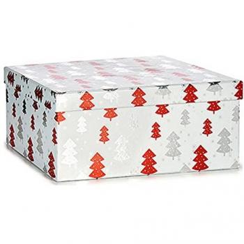 Juego de Cajas Decorativas Árbol de Navidad Rojo Plateado Blanco Cartón