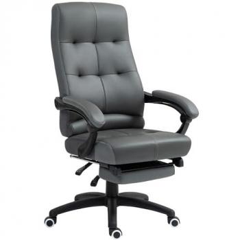 Silla de Oficina Giratoria Reclinable Tapizada en PU con Altura Ajustable, Reposabrazos y Reposapiés - 65x65x125 cm - Gris Oscuro