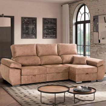 Sofá Chaiselongue Índico 3 Plazas Con Arcón Camel Frente Derecho