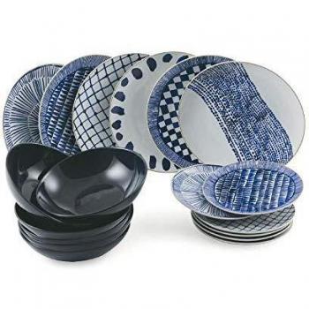 Villa D'Este Home Tivoli Masai Blue Servicio de Platos 18 Piezas