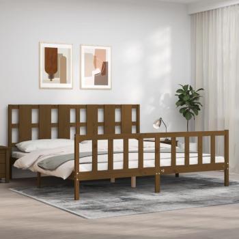Cama con cabecero de madera maciza color marrón miel 200x200 cm