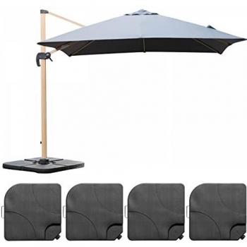 Parasol Oviala de 3x3m con 4 losas para llenar y efecto madera gris