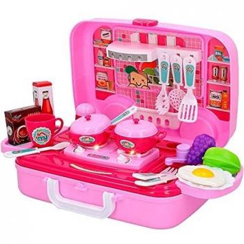 ColorBaby - Cocina juguete, maletín con 17 accesorios, cocinitas infantiles, comida juguete, cocinitas de juguetes, juguetes niños 3 años, juguetes niñas 3 años,