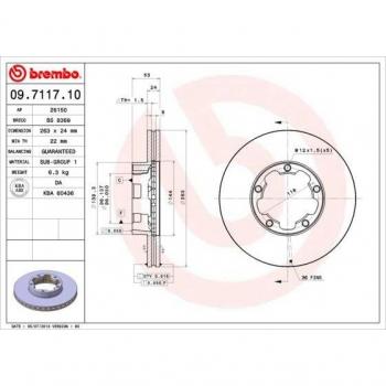 Disco de freno BREMBO 09.7117.10 con características de alta calidad, diseño optimizado para un mejor rendimiento de frenado, fabricado en materiales duraderos, resistencia al desgaste y a la corrosión, compatible con