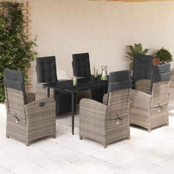7-Piece Grey Poly Rattan Garden Dining Set with Cushions