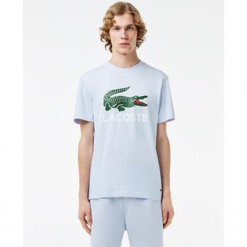 Lacoste Camiseta de Manga Corta para Hombres - 100% Algodón, Estampado Multicolor, Azul Claro