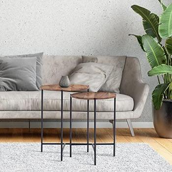 Mesa auxiliar WM-DESIGN de madera y metal, dimensiones 40 x 55 cm en marrón y negro, diseño industrial, juego de 2 mesas auxiliares con tamaños de 40x55 cm y 35x50 cm, hecho