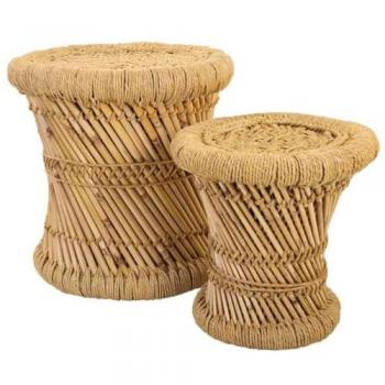 Juego de taburetes de bambú y cuerda natural 38 x 38 x 38 cm 2 piezas
