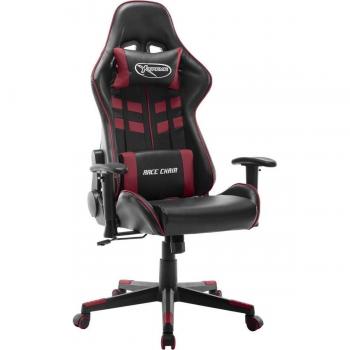 Silla de gaming de cuero sintético negro y rojo tinto