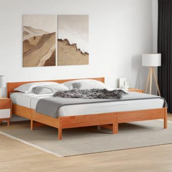 Cama solar sin colchón Cera marrón 180x200 cm Madera de pino con estructura cama y cabecero de madera de pino en color marrón