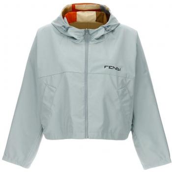 Fendi Women's Colorblock Nylon Windbreaker in Clear Blue | Size Small | FAN159AQBPF1P2A