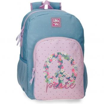 Mochila Escolar Roll Road Peace 40 cm, adaptable a carro, fabricada en Poliéster, dimensiones de 31 cm x 42 cm x 13 cm, diseño multicolor