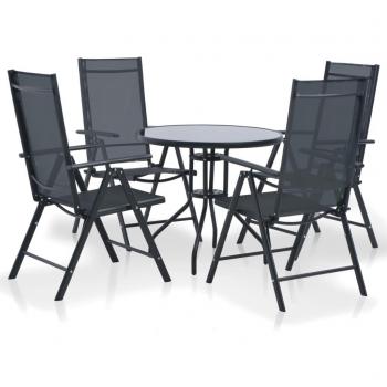 5 Piece Black Aluminum and Textilene Outdoor Dining Set