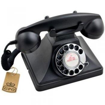 GPO 200 Classic Vintage Phone - Rotary Dial, Cloth Cord, Traditional Bell Ring Tone - Black