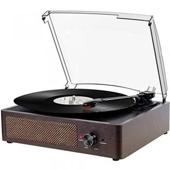 Tocadiscos Vinilo,Reproductor de Vinilo Tocadiscos Vintage Bluetooth con Altavoces Incorporadas,3 Velocidades 33/45/78 RPM, Giradiscos de Vinilo, Salida RCA/Aux in-Marrón