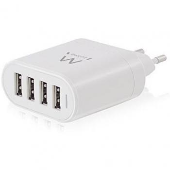 Ewent EW1216 - Cargador de Pared con 4 Puertos USB, 4.5A, 30W en Color Blanco