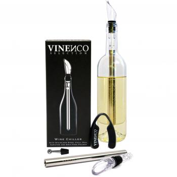 Enfriador de vino de VINENCO 3 en 1 - Tapón-decantador y enfriador de botella de acero inoxidable + Cortador de cápsulas & Stopper Premium - Garantía de devolución de dinero
