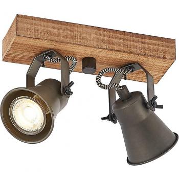 Lindby Grandesa foco de techo vintage, 2 luces, color marrón, hecho de madera, tipo GU10, ideal para salón y comedor