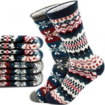 QINCAO Calcetines Térmicos Invierno Mujer 2 Pares de Navidad Calcetines Calor Suave Cómodo Largos