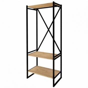 Perchero Miroytengo Rus 160cm con 2 Estantes y Barra, Color Roble Safir y Negro, Material Melamina y Metal, Diseño Moderno y Funcional, Estilo Industrial