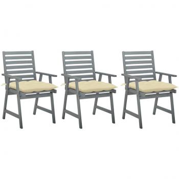 Sillas de comedor de jardín con almohadas 3 uds Acacia sólido