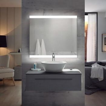 Espejo de Baño Rectangular Praga con 2 Tiras de Luz LED y Doble Posición (Horizontal y Vertical) - Luz Blanca Fría (5700K) - 80 x 70cm