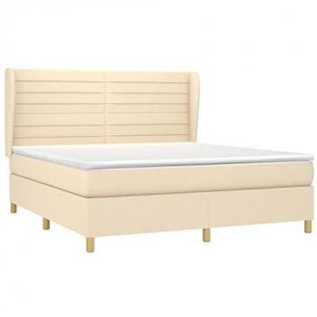 Cama box spring con colchón viscoelástico de tela color crema 180x200 cm