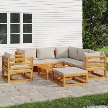 8-Piece Solid Wood Garden Lounge Set with Light Grey Cushions