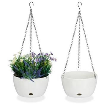 Pack 2 Macetas Colgantes con Depósito de Agua, 60 x 24 cm, Plástico Blanco para Interior y Exterior