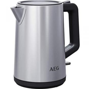 AEG K4-1-4ST Hervidor de Agua sin cable, 2400 W, Capacidad de 1.7 Litros, Acero Inoxidable, Función Apagado Automático, Filtro Antical, Base Giratoria 360º, resistencia térmica oculto, Inox