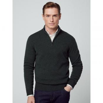 Hackett Men's Lambswool Half-Zip Sweater in Dark Green