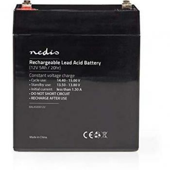 NEDIS Recargable de Plomo de la batería Batería Recargable de Plomo-Ácido de 12 V - 5000 mAh - 101 x 90 x 70 mm Negro 90 mm
