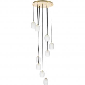 Lámpara colgante Lucande Taylan de diseño redondo en dorado, metal, 9 luces G9, ideal para salón y comedor