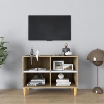 Mueble de TV con patas de madera maciza 69,5x30x50 cm, Mueble de Salon, Mueble TV, Mueble Televisor, Mesa de TV en color roble sonoma blanca