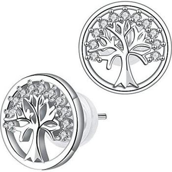 J.MUEN Árbol de la Vida Pendientes Mujer Plata de ley 925 con Circonita,Diámetro 10mm