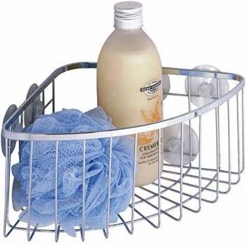 Cesto Ducha Rinconero Hondo Ragusa Acero Inoxidable con Sujeción de Ventosa
