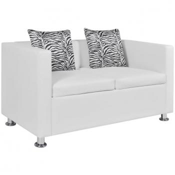 vidaXL Sofá Moderno de 2 Plazas Cuero Artificial Blanco Sillón de Salón Casa