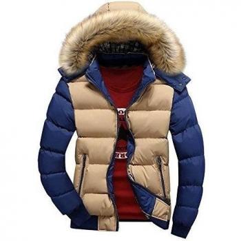 Hombres Invierno Encapuchado Gruesa Chaqueta Acolchada Caqui Azul XXXL