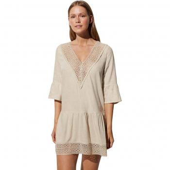 Vestido de playa corto de media manga con cuello en V y encaje