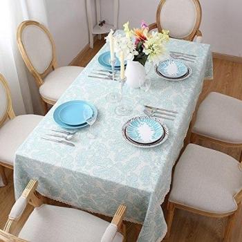 El desayuno continental de lujo manteles de lino de algodón jacquard pequeñas mesas de comedor jardín fresco mantel impermeable y resistente al aceite ,azul 140*210cm ,