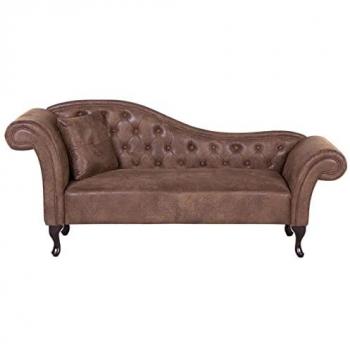 Chaise Lounge Acolchado en Piel Sintética Marrón Claro Estilo Chesterfield Izquierda con Cojín