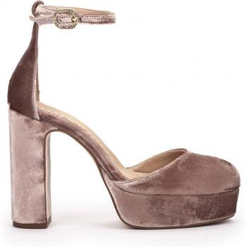 Sandalias de tacón con plataforma fabricadas en terciopelo de color nude modelo LENA