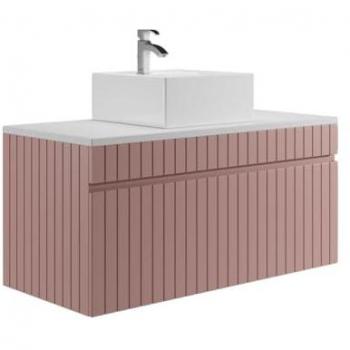 Mueble de baño flotante rosa estriado con lavabo sobre encimera - 100 cm - SATARA