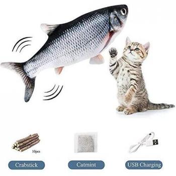 FINEVERNEK Hierba Gatera Eléctrica,Juguete Pez para Gato,Peluche de Juguete de Pez Eléctrico Recargable de Simulación Fish Realista Juguete Gato con 10 Piezas Palitos de Catnip Matatabi